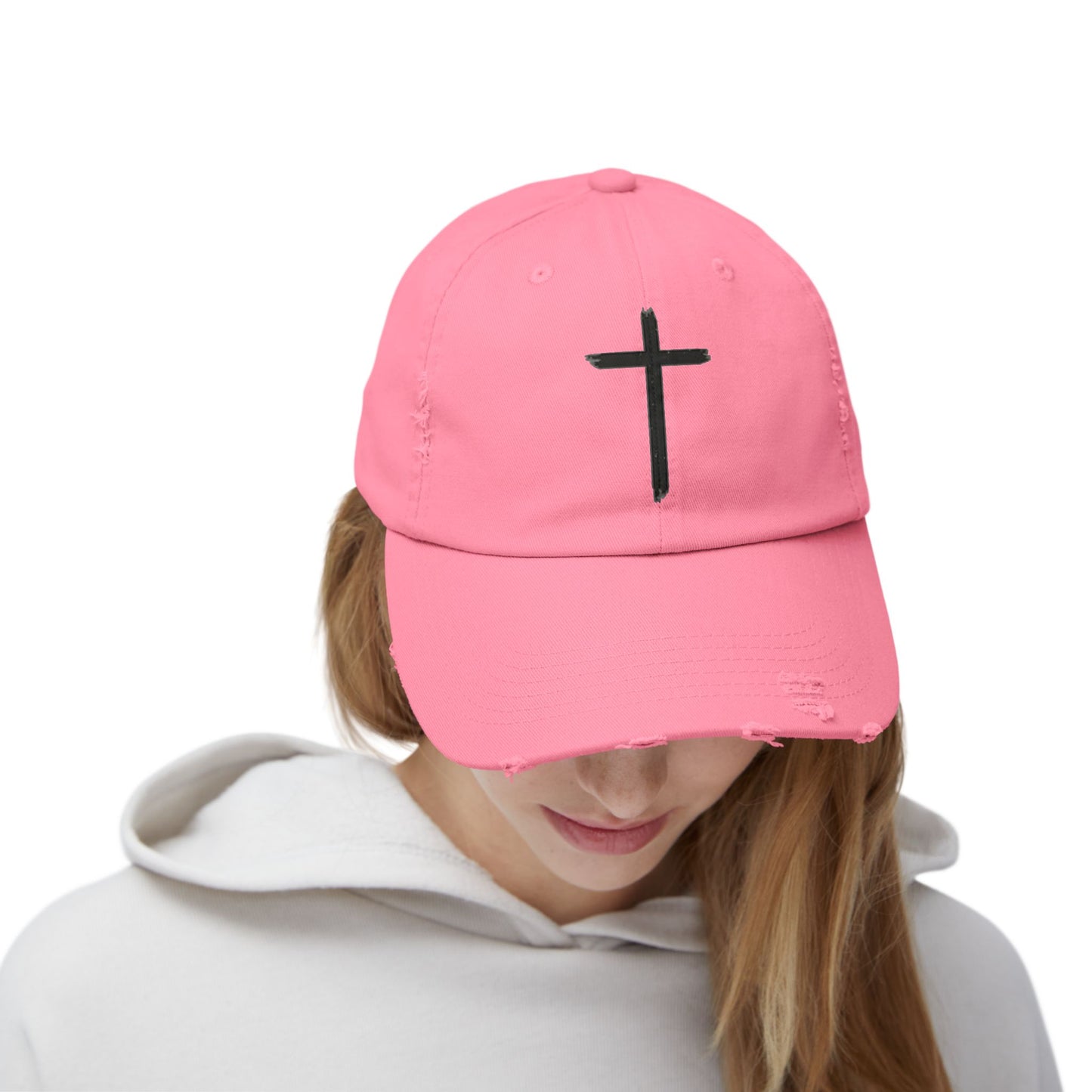 Unisex Distressed Cap with Cross Design - Faith-Inspired Fashion Accessory