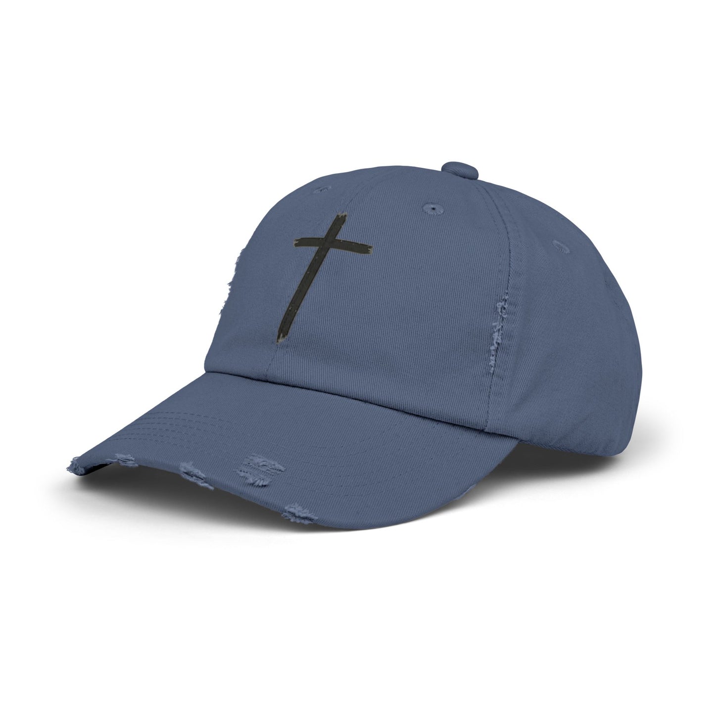 Unisex Distressed Cap with Cross Design - Faith-Inspired Fashion Accessory