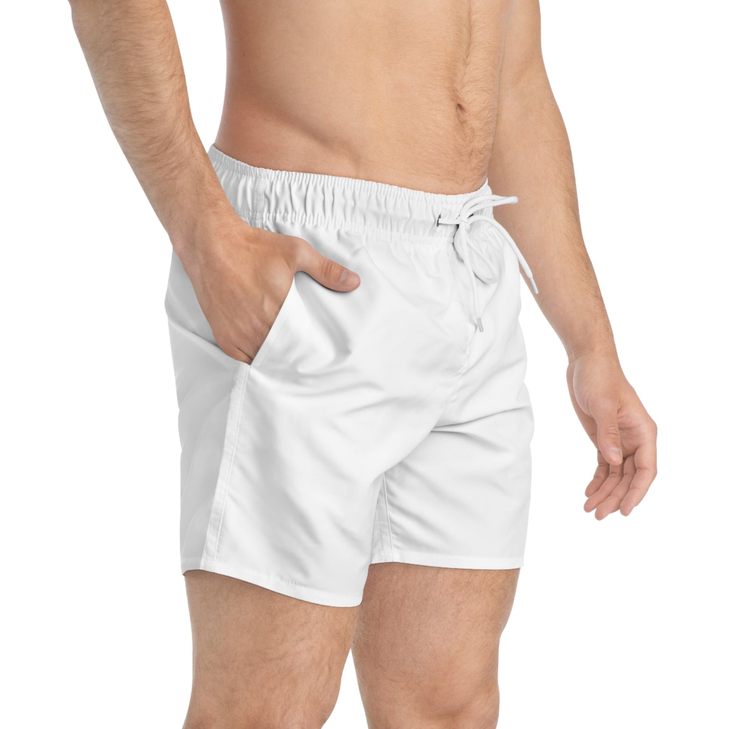 Men's White Swim Trunks with Cross Design - Beach Ready Comfort