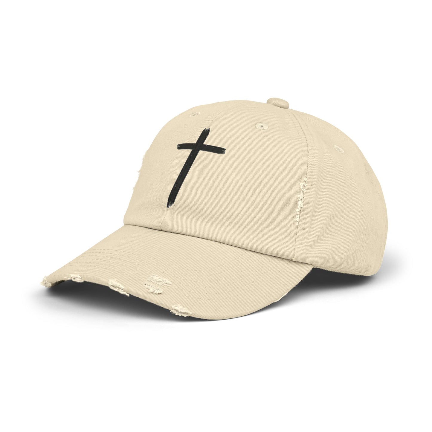 Unisex Distressed Cap with Cross Design - Faith-Inspired Fashion Accessory