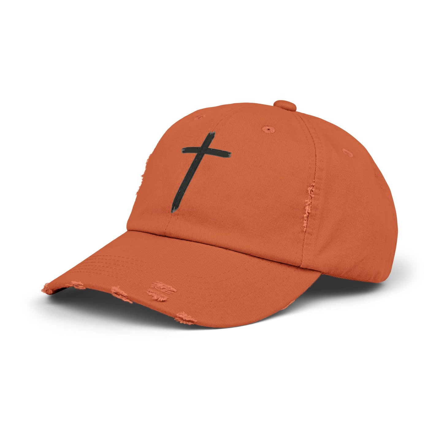 Unisex Distressed Cap with Cross Design - Faith-Inspired Fashion Accessory