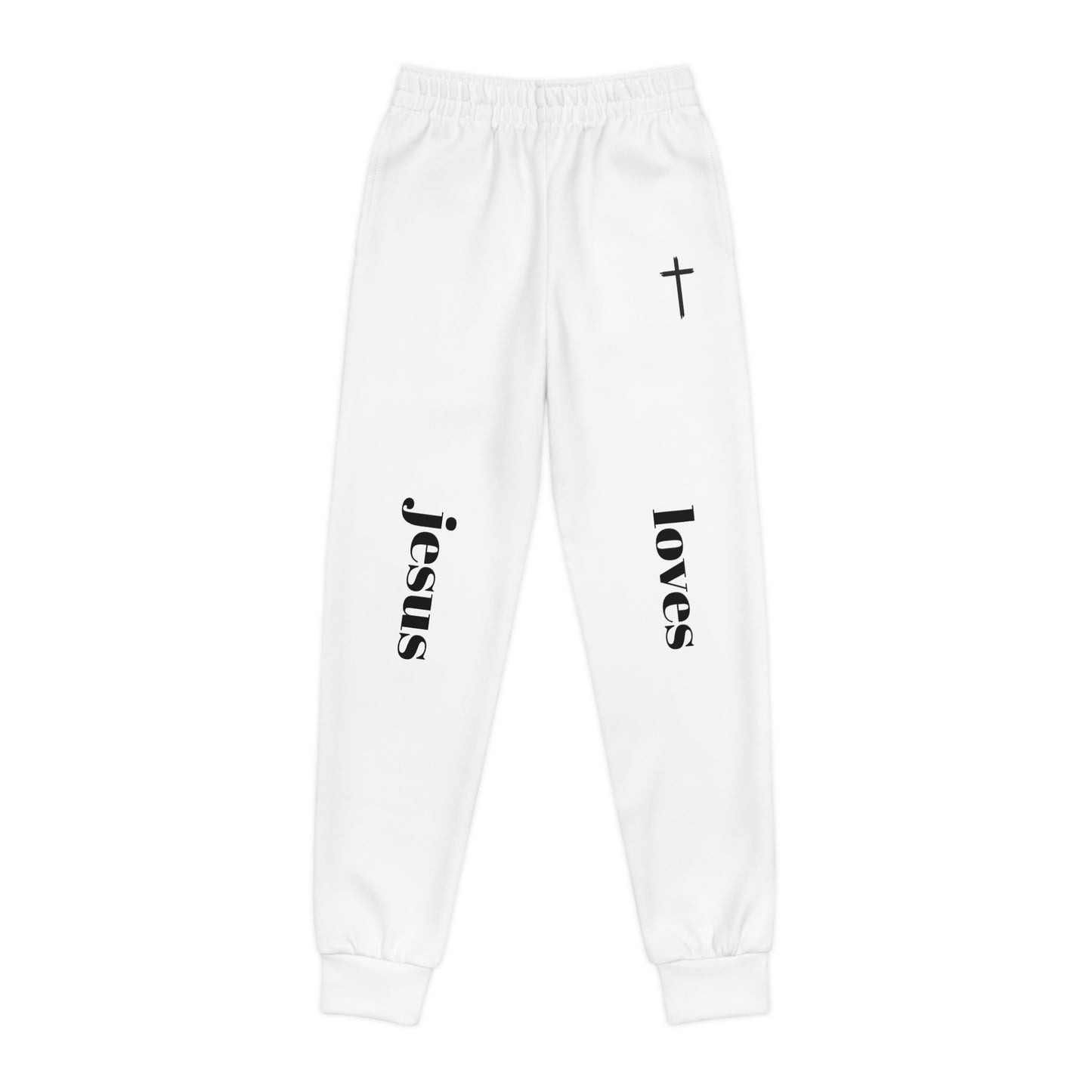 Youth Joggers with 'loves' and Cross Design - Stylish Faith-Inspired Activewear