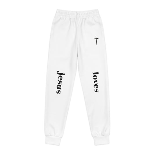 Youth Joggers with 'loves' and Cross Design - Stylish Faith-Inspired Activewear