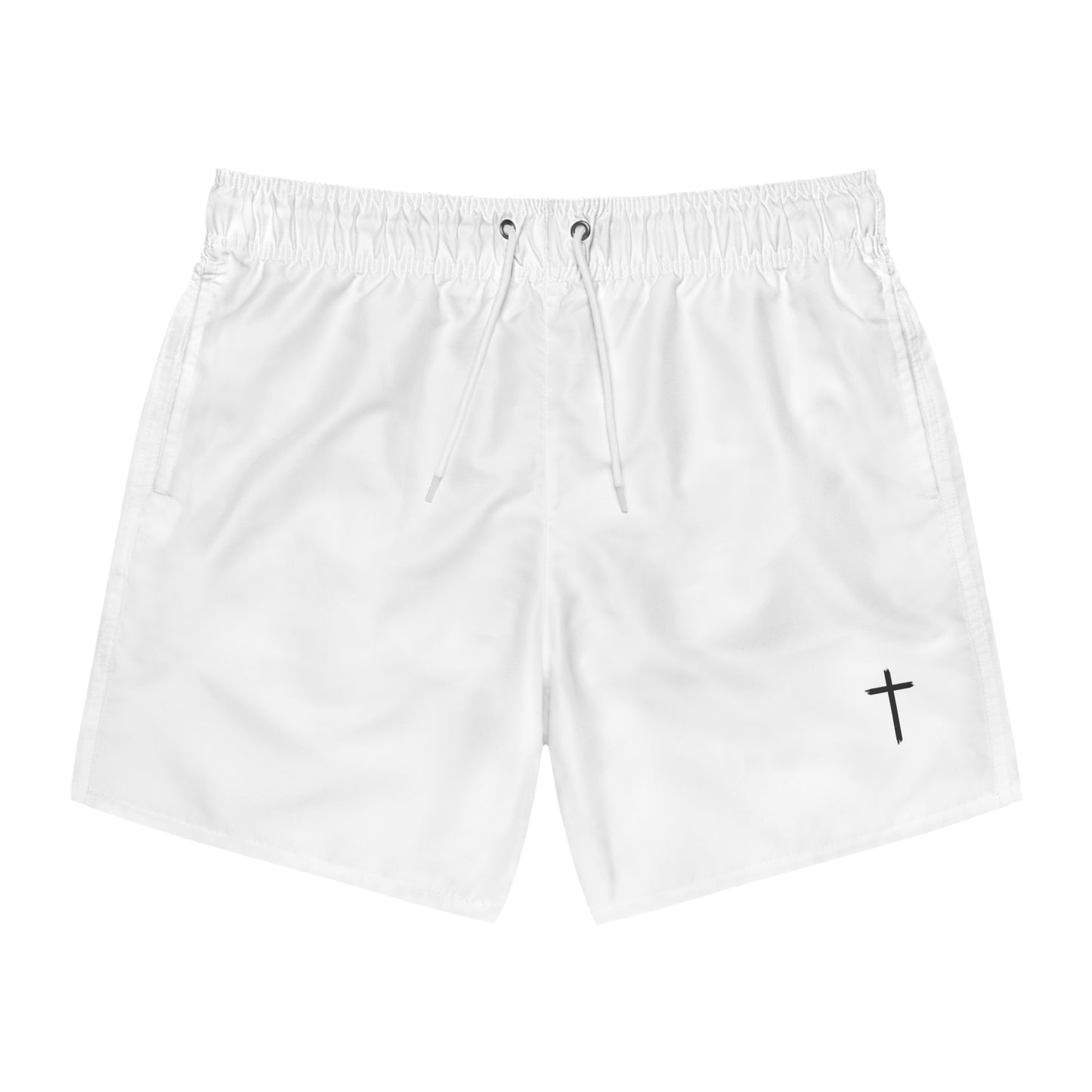 Men's White Swim Trunks with Cross Design - Beach Ready Comfort