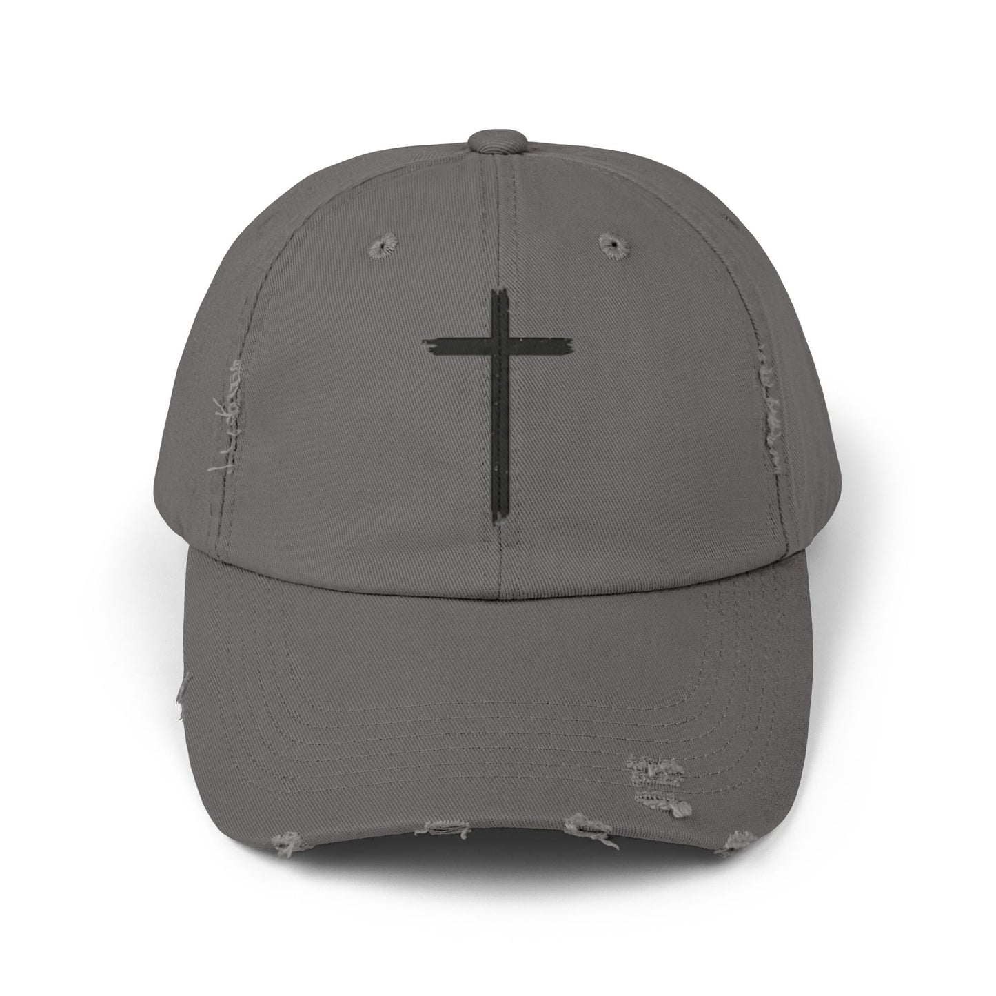 Unisex Distressed Cap with Cross Design - Faith-Inspired Fashion Accessory