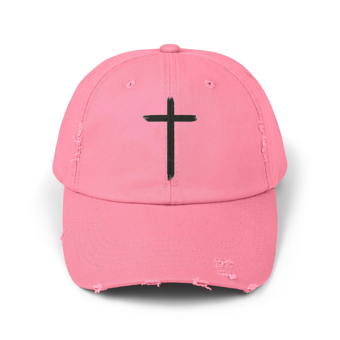 Unisex Distressed Cap with Cross Design - Faith-Inspired Fashion Accessory