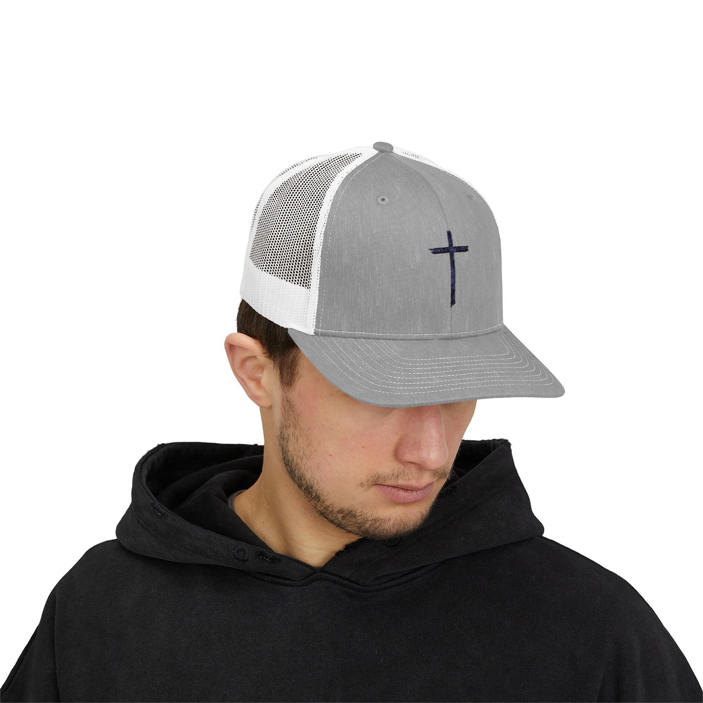 Faith-Inspired Snapback Trucker Cap with Cross Design