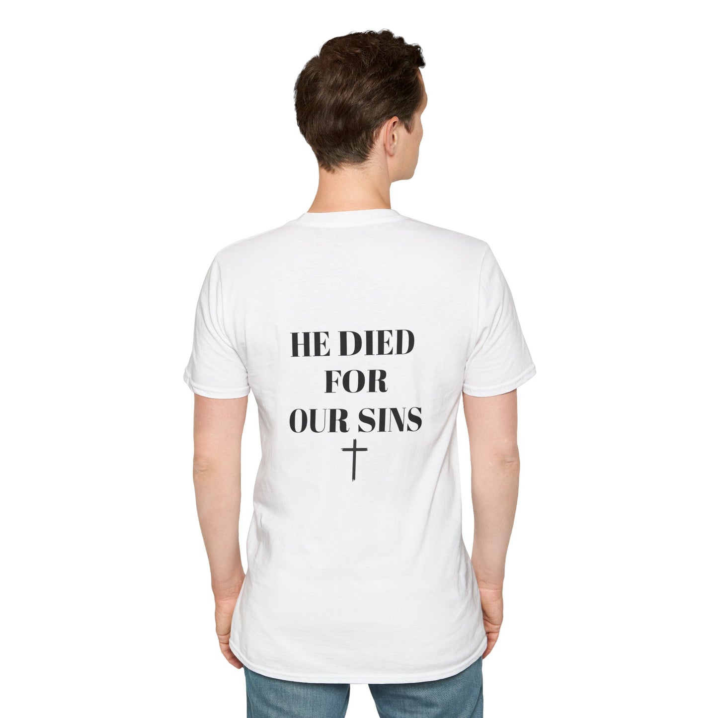 Faith-Inspired Unisex Softstyle T-Shirt - 'He Died for Our Sins'