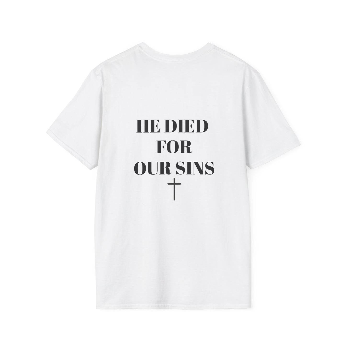 Faith-Inspired Unisex Softstyle T-Shirt - 'He Died for Our Sins'