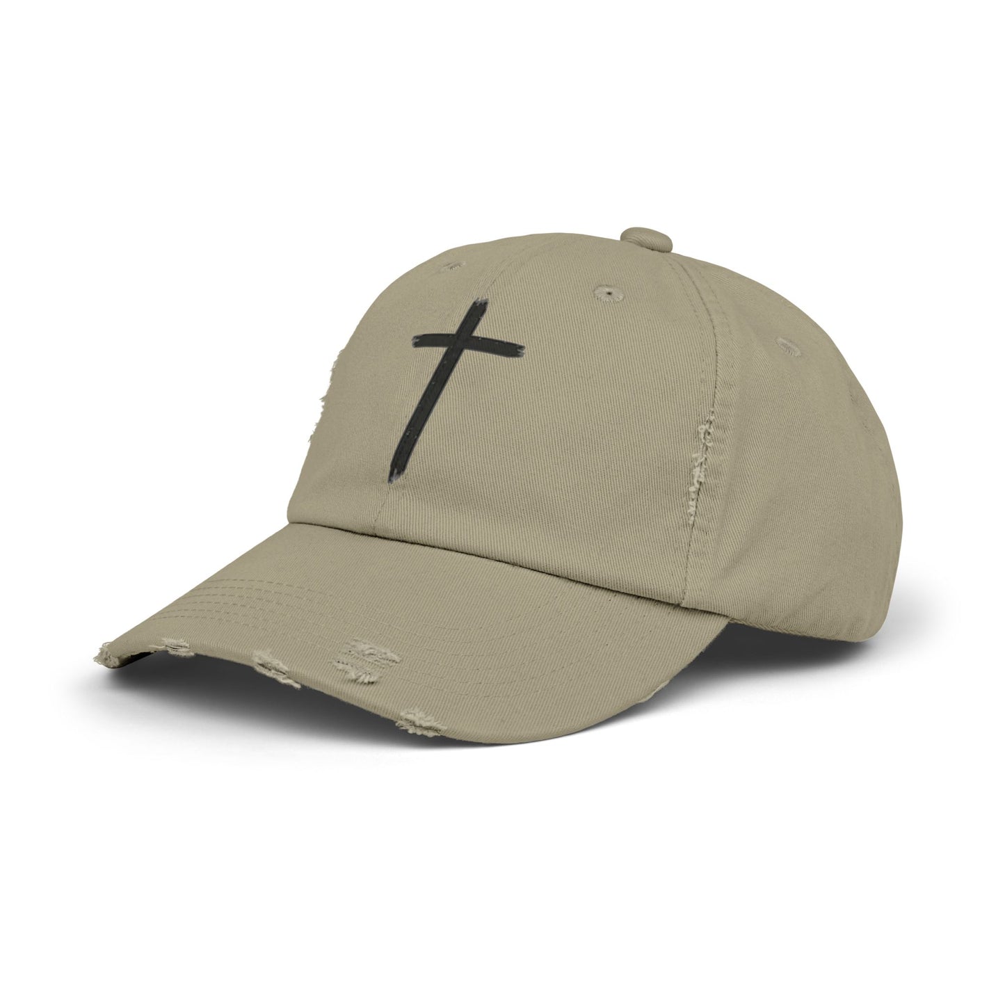 Unisex Distressed Cap with Cross Design - Faith-Inspired Fashion Accessory