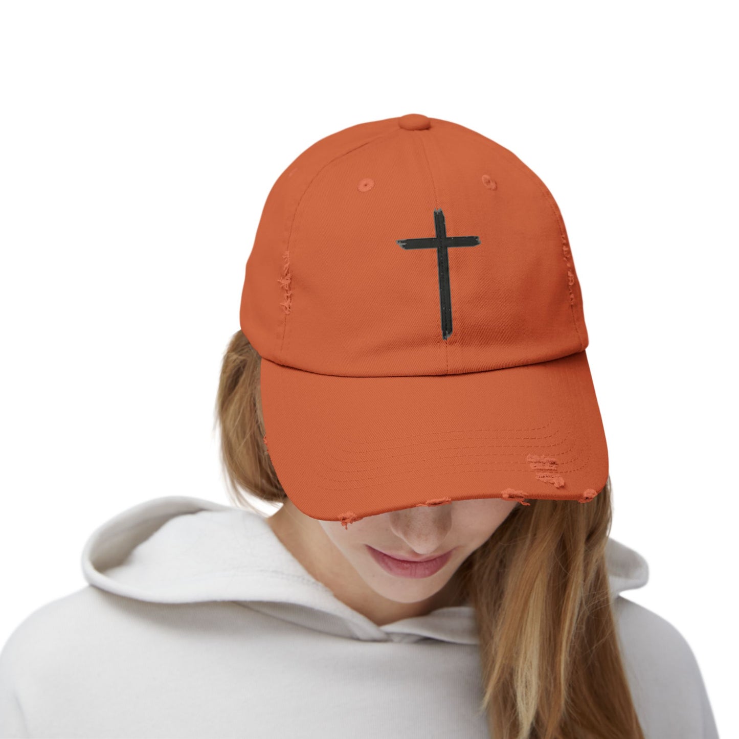 Unisex Distressed Cap with Cross Design - Faith-Inspired Fashion Accessory