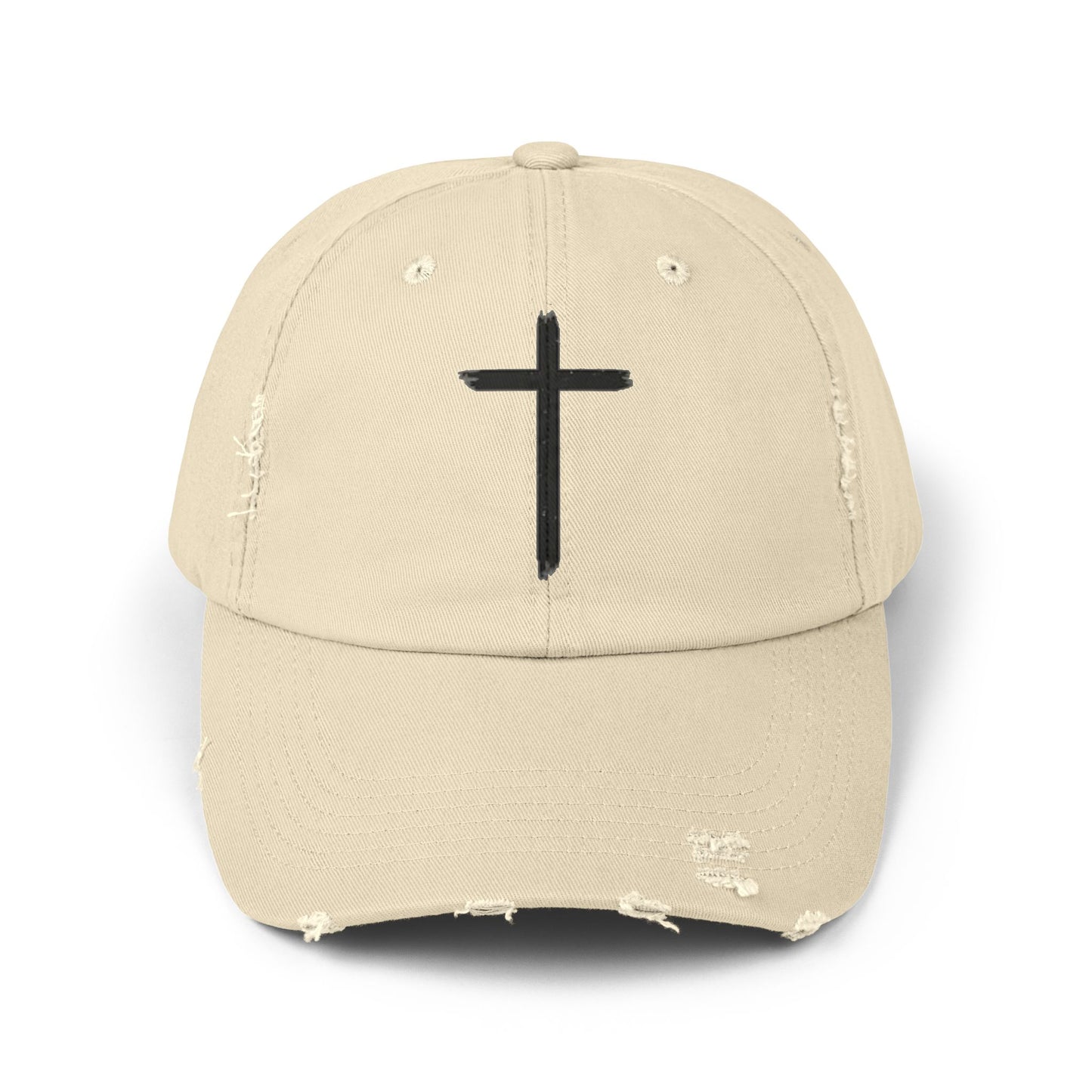 Unisex Distressed Cap with Cross Design - Faith-Inspired Fashion Accessory