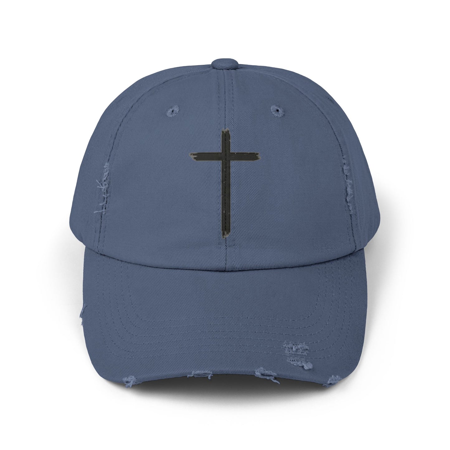 Unisex Distressed Cap with Cross Design - Faith-Inspired Fashion Accessory