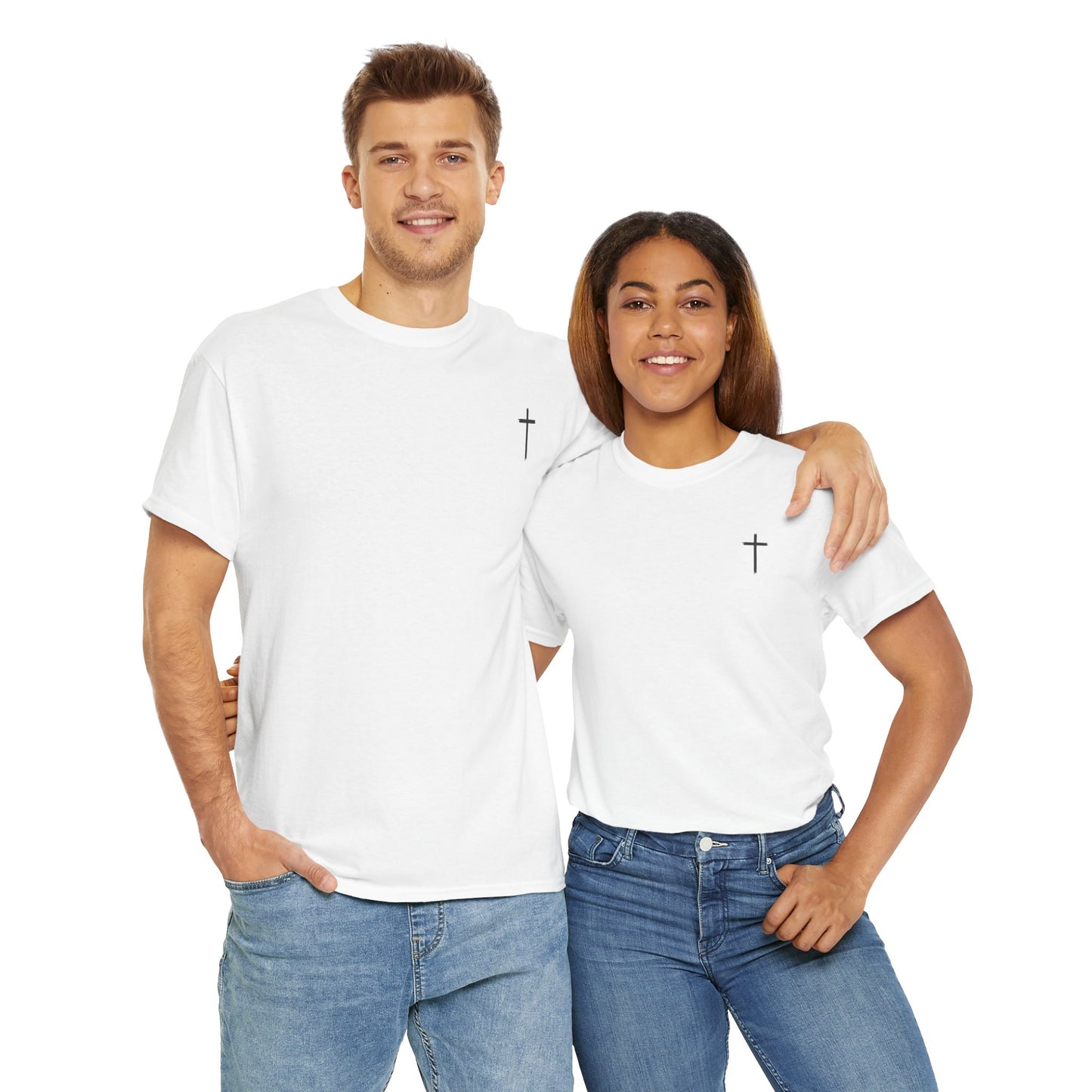 Unisex Heavy Cotton Tee - Minimalist Cross Design